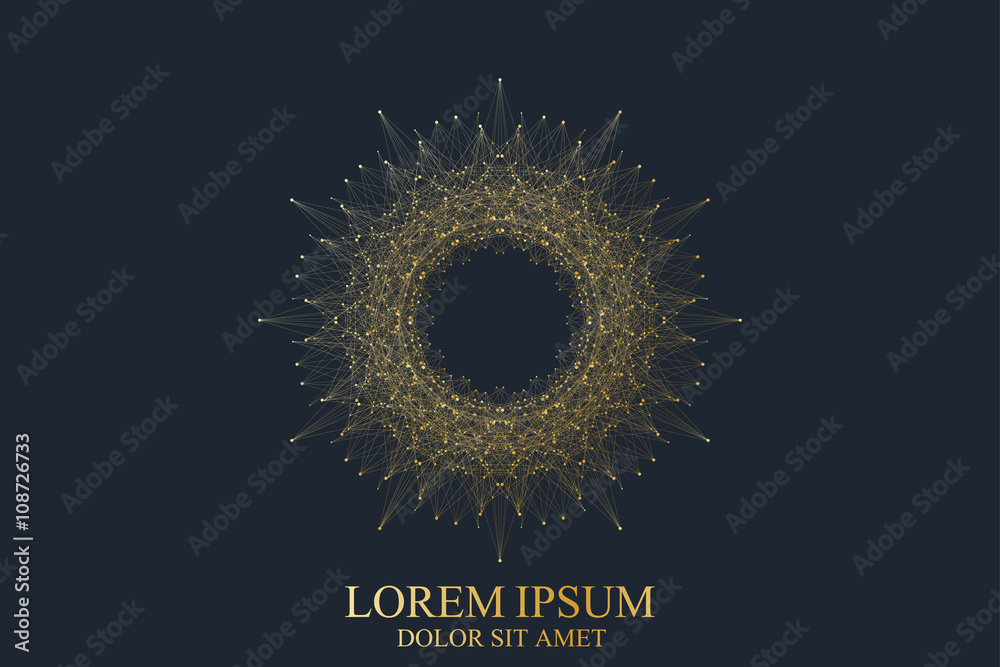Poster geometric abstract round icon with connected line and dots. graphic composition for medicine, scienc