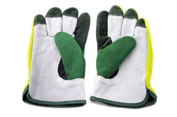 front side of pair garden gloves on isolated white background