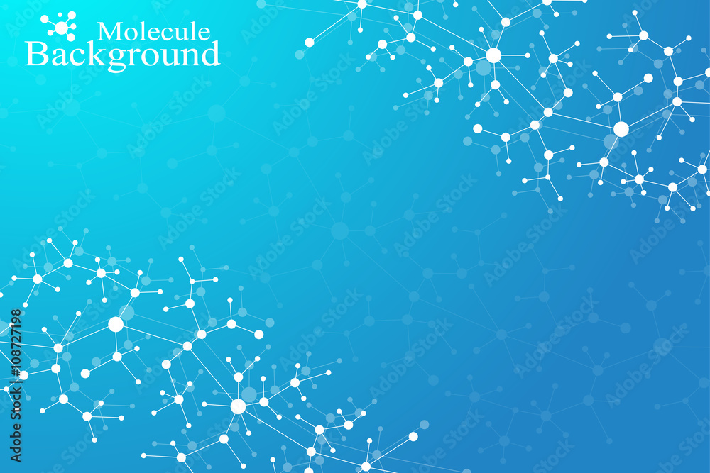 Aufkleber Molecule structure dna and communication background. Connected lines with dots. Concept of the science, connection, chemistry, biology, medicine, technology. Vector illustration