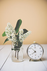 Flowers and clock