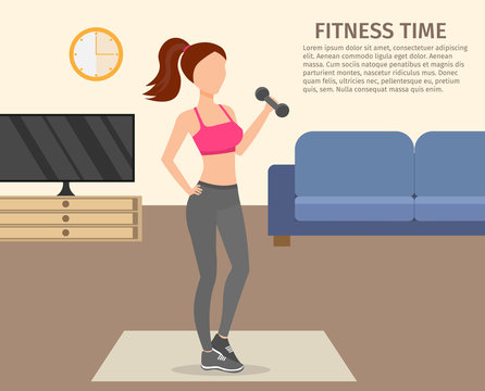 Woman home fitness set vector illustration
