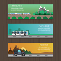 Hiking and outdoor set flat camping travel vector illustration