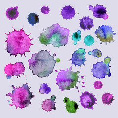 Spray vector paint, watercolor splash background,colorful paint drops texture. Watercolor composition for scrapbook elements or print.