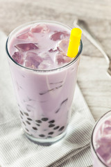 Homemade Taro Milk Bubble Tea with Tapioca
