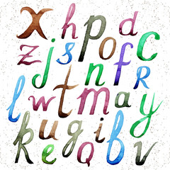 Watercolor vector alphabet. Hand drawn letters.
