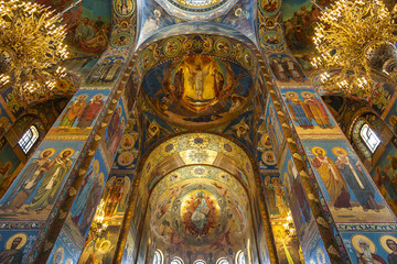 Fototapeta na wymiar Interior of the Church of the Savior on Spilled Blood in St. Petersburg, Russia.