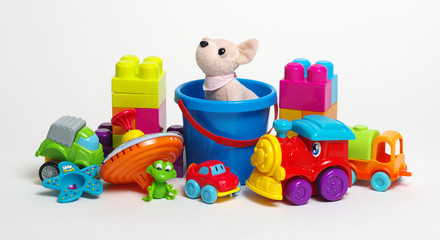Toys on a white