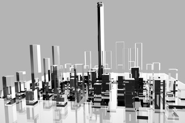 graphic cityscape on grey background