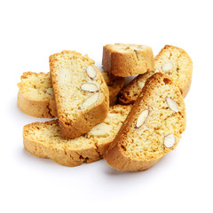Italian cantuccini cookie with almond filling. Isolated on white background.
