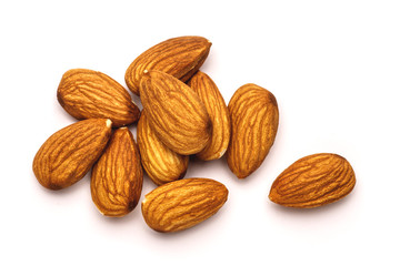 group of almonds isolated on white