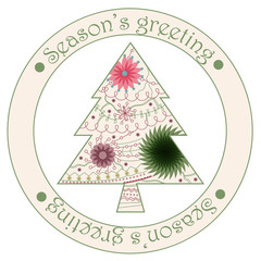 Seasons greeting sticker with christmas tree
