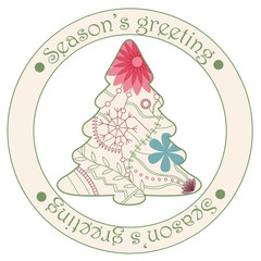Seasons greeting sticker with christmas tree