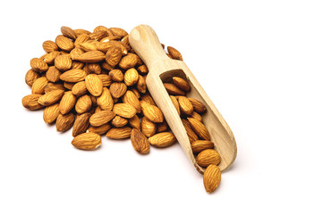 group of almonds isolated on white