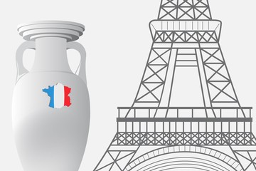 France football 2016. Championship Cup and the Eiffel Tower.