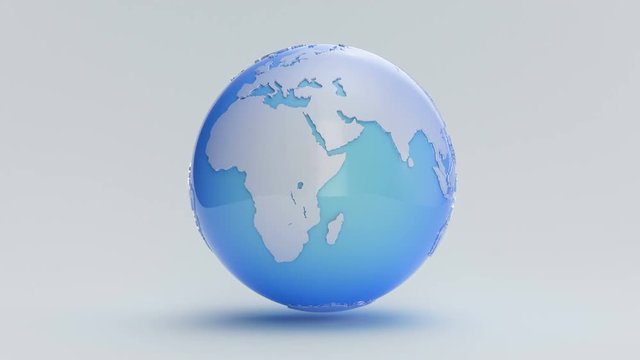Earth 1019: A blue Earth globe rotates on a white cyc (Loop).