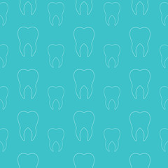 White teeth on a blue background. Vector dental seamless pattern.