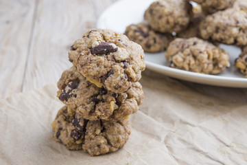 Baking still life of freshly baked chocolate chips