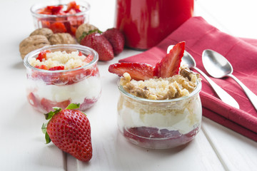 Dessert Healthy, quinoa, strawberry, nuts and yogurt.
