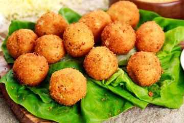 Fried mozzarella cheese stick balls.