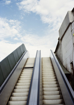 Low angle view of escalators