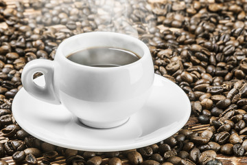 Roasted Coffee cup and coffee beans