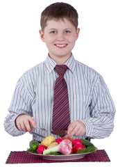 Young boy with healthy food