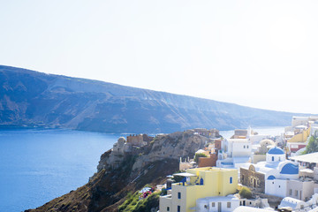 Obraz premium Beautiful landscape with the famous blue domes of Santorini