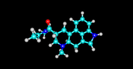 3D illustration of Sulfur hexafluoride molecular structure isolated on grey