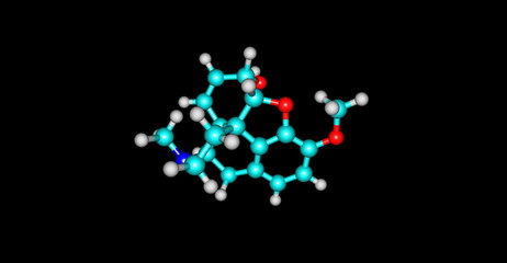 3D illustration of Codeine molecular structure isolated on black