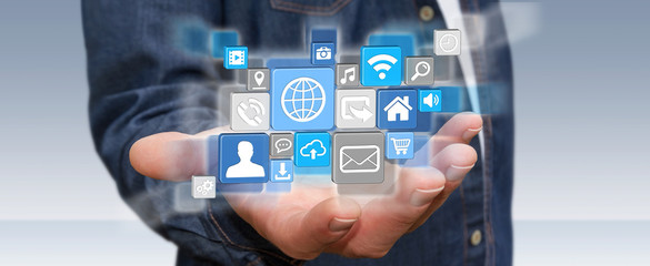 Businessman using modern digital icon application