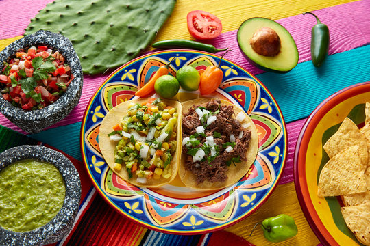 Mexican platillo tacos barbacoa and vegetarian