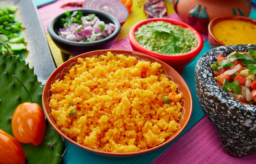 Mexican yellow rice with chilis and sauces - 108750173