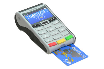 POS terminal and credit card, 3D rendering