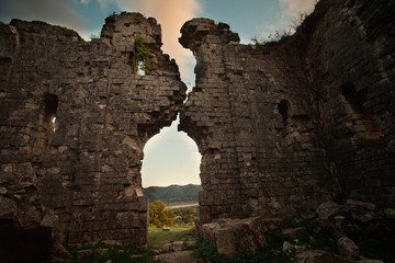 ancient ruins at sunset