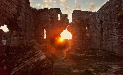 ancient ruins at sunset