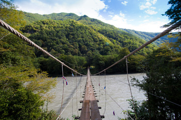 Obraz premium Rope walkway through the river