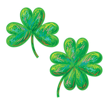 Doodle style leaf clover set, luck, or St. Patrick's Day vector illustration. Sketch