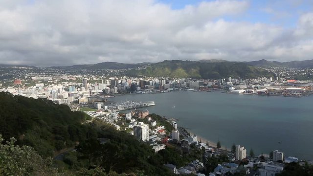 Scenic view of Wellington city and harbor, New Zealand - time lapse 