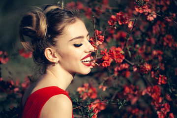 Naklejka premium Woman with red blossom