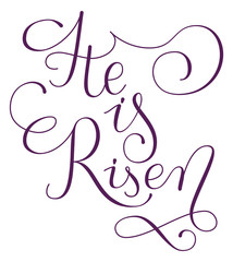 He is risen phrase. Hand drawn easter greeting card.  Modern calligraphy