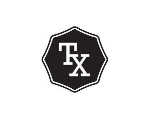 TX retro initial monogram letter logo. vintage label typography.