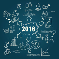 Digital Marketing Concept idea. Hand drawn vector illustration icons set