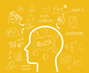 Digital Marketing Concept idea. Hand drawn vector illustration icons set