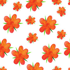 Seamless pattern with hand painted watercolor red flowers.