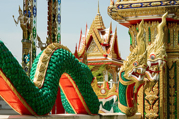 Fototapeta na wymiar Figures of three headed dragon at Wat Chalong temple, Phuket, Thailand