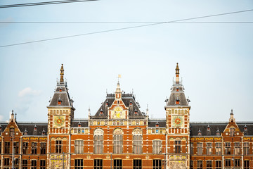Beautiful street view of Traditional old buildings in Amsterdam,