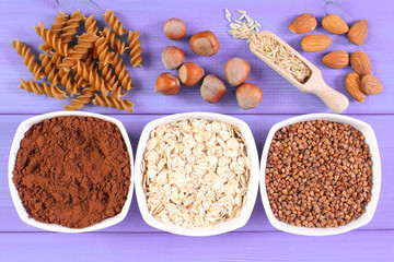 Natural ingredients and products containing magnesium and dietary fiber, healthy nutrition