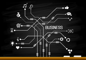 Business strategy plan over ladder leading to success