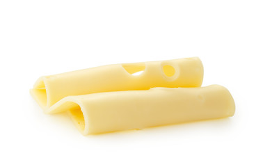 slices of cheese isolated on white background with clipping path