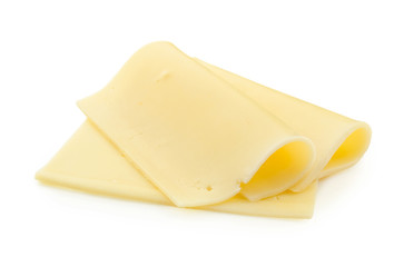 slices of cheese isolated on white background with clipping path